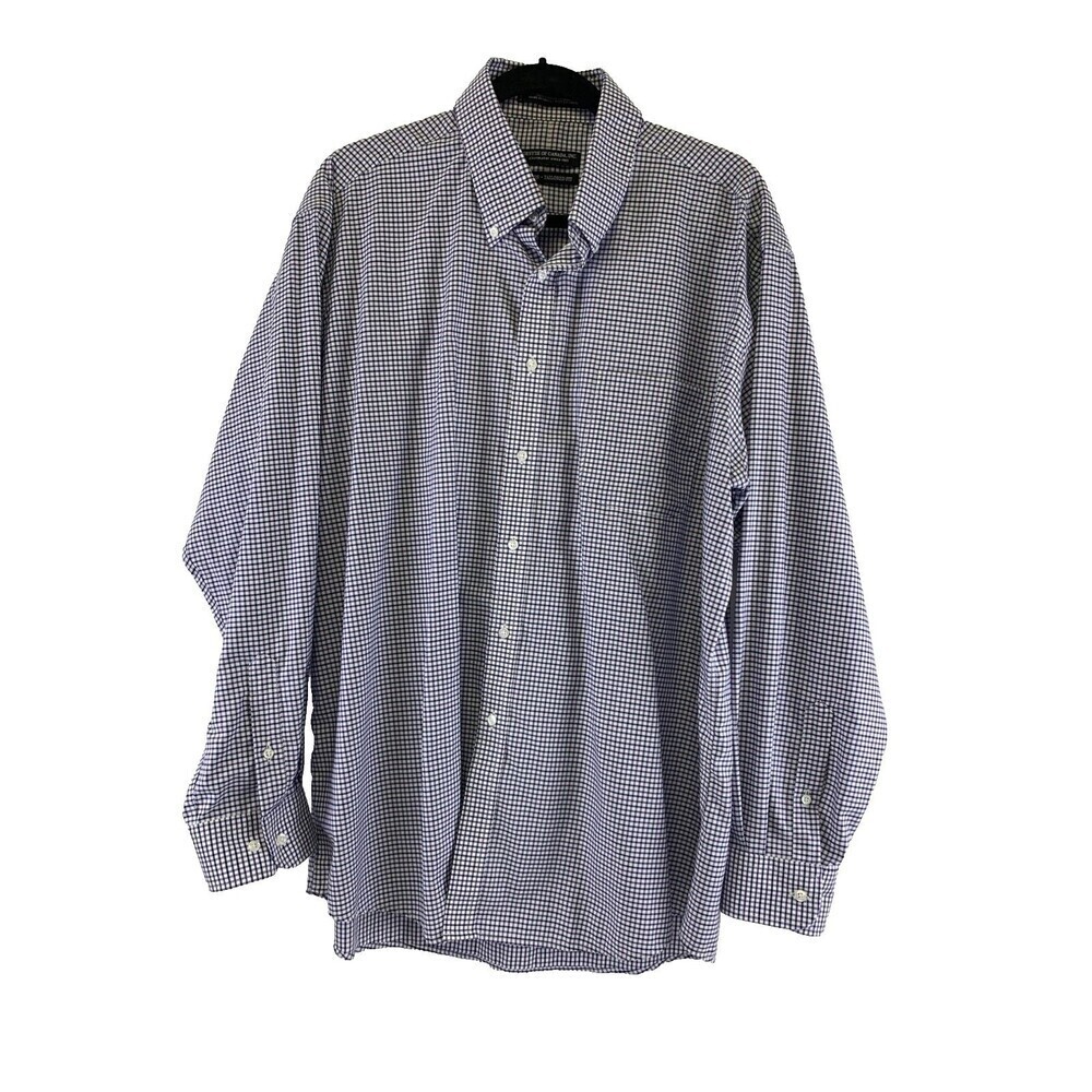 Forsyth Of Canada Non Iron Button Down Blue Purple Plaid Shirt Cotton Men 17 1/2